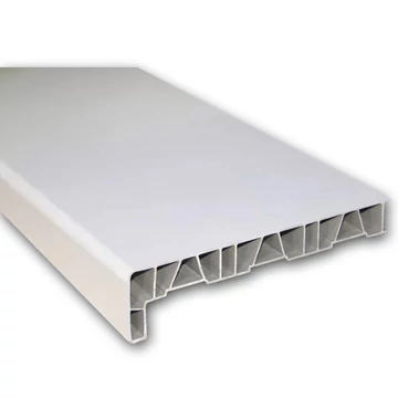 Fehér anyagában műanyag párkány 60 cm hosszú 15 cm mély vizorral együtt kamrás szerkezetű külső-belső használatra Ral 9016
