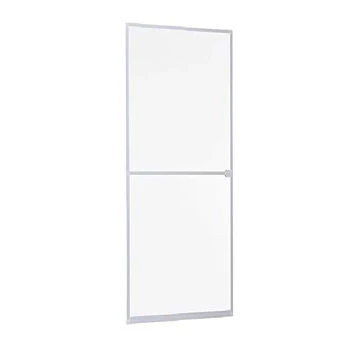 Keretes nyíló szunyogháló ajtó, 90x240 redőnyös erkélyajtóhoz,kintről balos fehér színű aluminium kerettel, szürke hálóval