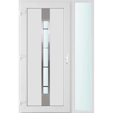 Műanyag bejárati ajtó 130x210 balos Manhattan 1 üveges 3 rétegű üveggel és hőszigetelt panellel 5 kamrás fehér