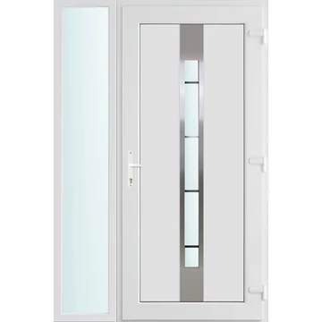 Műanyag bejárati ajtó 130x210 jobbos Manhattan 1 üveges 3 rétegű üveggel és hőszigetelt panellel 5 kamrás fehér