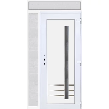 Műanyag bejárati ajtó 130x240 jobbos Daytona 1 üveges 3 rétegű üveggel extra vastag hőszigetelt panellal felül+oldalvilágítóval 5 kamrás fehér