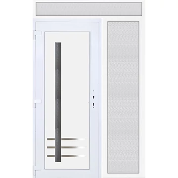 Műanyag bejárati ajtó 150x240 balos Daytona 1 üveges 3 rétegű üveggel extra vastag hőszigetelt panellal felül+oldalvilágítóval 5 kamrás fehér