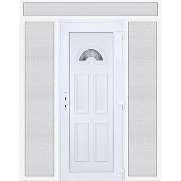 Műanyag bejárati ajtó 200x240 jobbos Miami 1 üveges felül+oldalvilágítóval 5 kamrás fehér