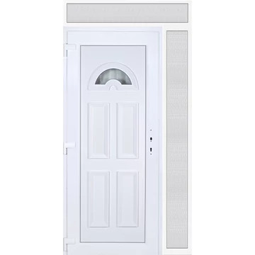 Műanyag bejárati ajtó 130x240 balos Miami 1 üveges 3 rétegű üveggel extra vastag hőszigetelt panellal felül+oldalvilágítóval 5 kamrás fehér