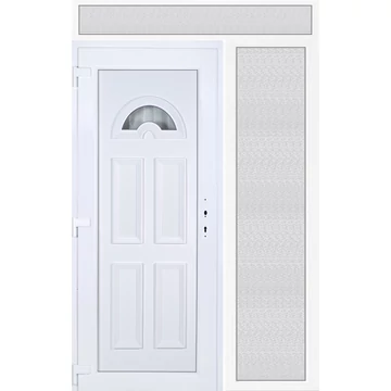 Műanyag bejárati ajtó 150x240 balos Miami 1 üveges 3 rétegű üveggel extra vastag hőszigetelt panellal felül+oldalvilágítóval 5 kamrás fehér