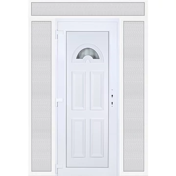Műanyag bejárati ajtó 180x240 balos Miami 1 üveges 3 rétegű üveggel extra vastag hőszigetelt panellal felül+oldalvilágítóval 5 kamrás fehér