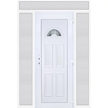 Műanyag bejárati ajtó 180x240 jobbos Miami 1 üveges 3 rétegű üveggel extra vastag hőszigetelt panellal felül+oldalvilágítóval 5 kamrás fehér