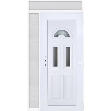 Műanyag bejárati ajtó 130x240 jobbos Miami 3 üveges felül+oldalvilágítóval 5 kamrás fehér