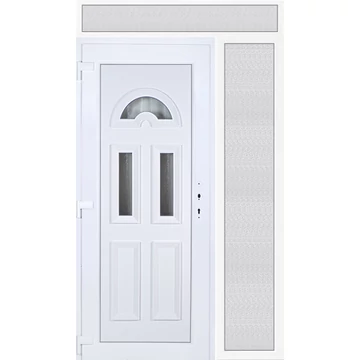 Műanyag bejárati ajtó 140x240 balos Miami 3 üveges felül+oldalvilágítóval 5 kamrás fehér