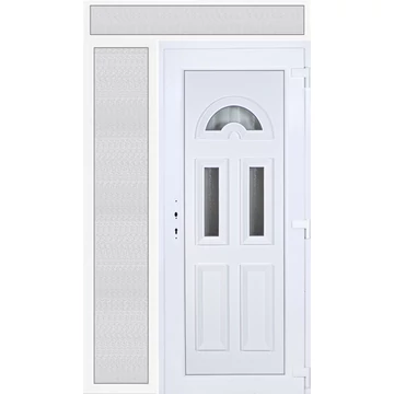 Műanyag bejárati ajtó 140x240 jobbos Miami 3 üveges felül+oldalvilágítóval 5 kamrás fehér