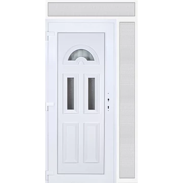 Műanyag bejárati ajtó 130x240 balos Miami 3 üveges 3 rétegű üveggel extra vastag hőszigetelt panellal felül+oldalvilágítóval 5 kamrás fehér