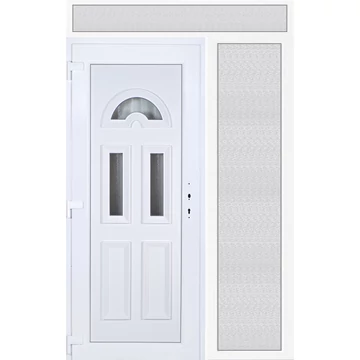 Műanyag bejárati ajtó 150x240 balos Miami 3 üveges 3 rétegű üveggel extra vastag hőszigetelt panellal felül+oldalvilágítóval 5 kamrás fehér