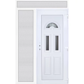Műanyag bejárati ajtó 150x240 jobbos Miami 3 üveges 3 rétegű üveggel extra vastag hőszigetelt panellal felül+oldalvilágítóval 5 kamrás fehér