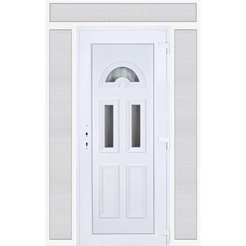 Műanyag bejárati ajtó 160x240 jobbos Miami 3 üveges 3 rétegű üveggel extra vastag hőszigetelt panellal felül+oldalvilágítóval 5 kamrás fehér