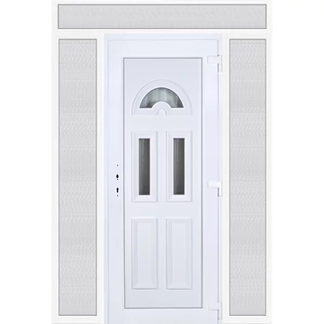 Műanyag bejárati ajtó 180x240 jobbos Miami 3 üveges 3 rétegű üveggel extra vastag hőszigetelt panellal felül+oldalvilágítóval 5 kamrás fehér
