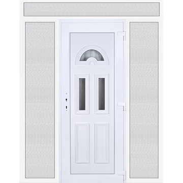 Műanyag bejárati ajtó 200x240 jobbos Miami 3 üveges 3 rétegű üveggel extra vastag hőszigetelt panellal felül+oldalvilágítóval 5 kamrás fehér