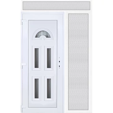 Műanyag bejárati ajtó 150x240 balos Miami 5 üveges felül+oldalvilágítóval 5 kamrás fehér