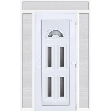 Műanyag bejárati ajtó 160x240 jobbos Miami 5 üveges felül+oldalvilágítóval 5 kamrás fehér