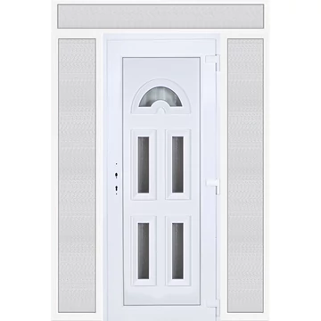 Műanyag bejárati ajtó 180x240 jobbos Miami 5 üveges felül+oldalvilágítóval 5 kamrás fehér