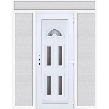 Műanyag bejárati ajtó 200x240 jobbos Miami 5 üveges felül+oldalvilágítóval 5 kamrás fehér