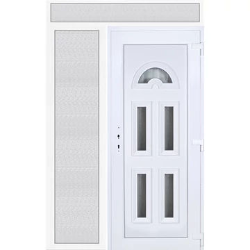 Műanyag bejárati ajtó 150x240 jobbos Miami 5 üveges 3 rétegű üveggel extra vastag hőszigetelt panellal felül+oldalvilágítóval 5 kamrás fehér