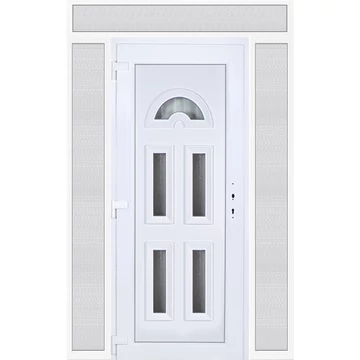 Műanyag bejárati ajtó 160x240 balos Miami 5 üveges 3 rétegű üveggel extra vastag hőszigetelt panellal felül+oldalvilágítóval 5 kamrás fehér