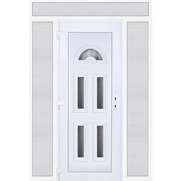 Műanyag bejárati ajtó 180x240 balos Miami 5 üveges 3 rétegű üveggel extra vastag hőszigetelt panellal felül+oldalvilágítóval 5 kamrás fehér