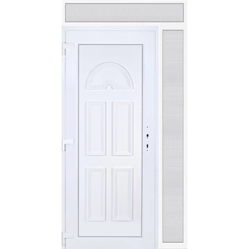 Műanyag bejárati ajtó 130x240 balos Miami tömör felül+oldalvilágítóval 5 kamrás fehér