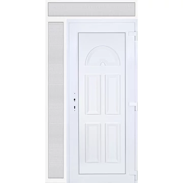 Műanyag bejárati ajtó 130x240 jobbos Miami tömör extra vastag hőszigetelt panellal felül+oldalvilágítóval 5 kamrás fehér
