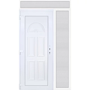 Műanyag bejárati ajtó 140x240 balos Miami tömör extra vastag hőszigetelt panellal felül+oldalvilágítóval 5 kamrás fehér