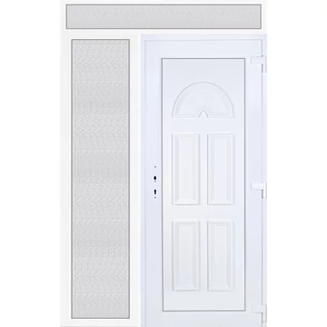 Műanyag bejárati ajtó 150x240 jobbos Miami tömör extra vastag hőszigetelt panellal felül+oldalvilágítóval 5 kamrás fehér