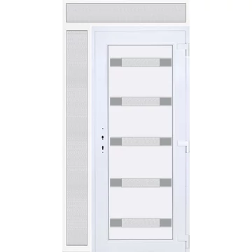 Műanyag bejárati ajtó 130x240 jobbos Sarasota 5 üveges Aluminium rátétes felül+oldalvilágítóval 5 kamrás fehér