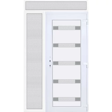 Műanyag bejárati ajtó 140x240 jobbos Sarasota 5 üveges Aluminium rátétes felül+oldalvilágítóval 5 kamrás fehér