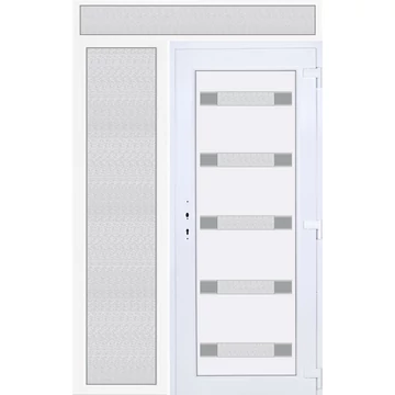 Műanyag bejárati ajtó 150x240 jobbos Sarasota 5 üveges Aluminium rátétes felül+oldalvilágítóval 5 kamrás fehér