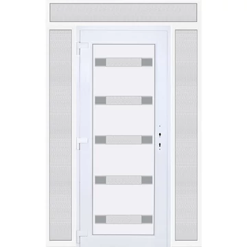 Műanyag bejárati ajtó 160x240 balos Sarasota 5 üveges Aluminium rátétes felül+oldalvilágítóval 5 kamrás fehér