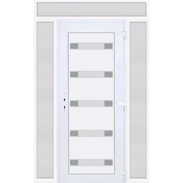 Műanyag bejárati ajtó 160x240 jobbos Sarasota 5 üveges Aluminium rátétes felül+oldalvilágítóval 5 kamrás fehér