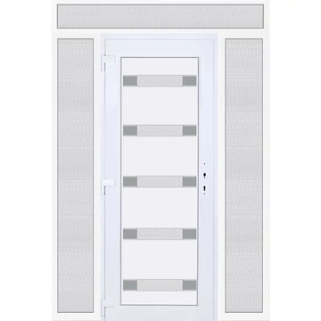 Műanyag bejárati ajtó 180x240 balos Sarasota 5 üveges Aluminium rátétes felül+oldalvilágítóval 5 kamrás fehér