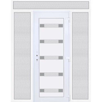 Műanyag bejárati ajtó 200x240 jobbos Sarasota 5 üveges Aluminium rátétes felül+oldalvilágítóval 5 kamrás fehér