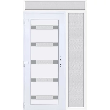 Műanyag bejárati ajtó 140x240 balos Sarasota 5 üveges 3 rétegű üveggel extra vastag hőszigetelt panellal felül+oldalvilágítóval 5 kamrás fehér