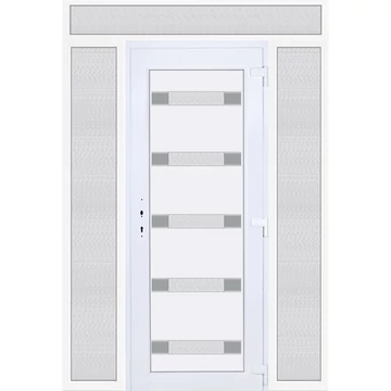 Műanyag bejárati ajtó 180x240 jobbos Sarasota 5 üveges 3 rétegű üveggel extra vastag hőszigetelt panellal felül+oldalvilágítóval 5 kamrás fehér