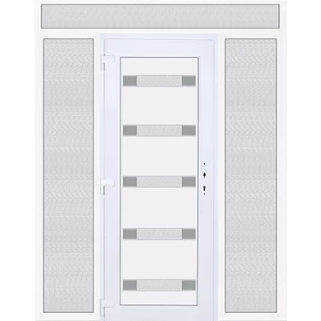 Műanyag bejárati ajtó 200x240 balos Sarasota 5 üveges 3 rétegű üveggel extra vastag hőszigetelt panellal felül+oldalvilágítóval 5 kamrás fehér