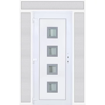 Műanyag bejárati ajtó 160x240 balos Tampa 4 üveges 3 rétegű üveggel extra vastag hőszigetelt panellal felül+oldalvilágítóval 5 kamrás fehér