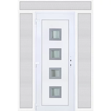 Műanyag bejárati ajtó 180x240 balos Tampa 4 üveges 3 rétegű üveggel extra vastag hőszigetelt panellal felül+oldalvilágítóval 5 kamrás fehér