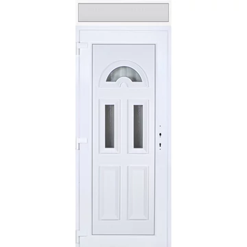 Műanyag bejárati ajtó 100x240 balos Miami 3 üveges 3 rétegű üveggel extra vastag hőszigetelt panellal felülvilágítóval 5 kamrás fehér