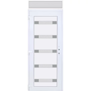 Műanyag bejárati ajtó 100x240 balos Sarasota 5 üveges Aluminium rátétes felülvilágítóval 5 kamrás fehér