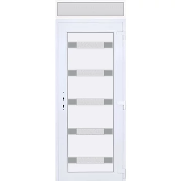 Műanyag bejárati ajtó 100x240 jobbos Sarasota 5 üveges Aluminium rátétes felülvilágítóval 5 kamrás fehér