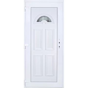 Műanyag bejárati ajtó 100x210 balos Miami 1 üveges 3 rétegű üveggel extra vastag hőszigetelt panellal 5 kamrás fehér