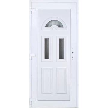 Műanyag bejárati ajtó 100x210 balos Miami 3 üveges 5 kamrás fehér