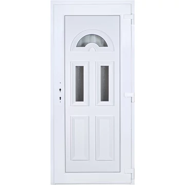 Műanyag bejárati ajtó 100x210 jobbos Miami 3 üveges 3 rétegű üveggel extra vastag hőszigetelt panellal 5 kamrás fehér