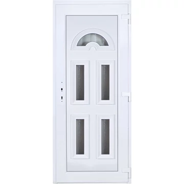 Műanyag bejárati ajtó 90x210 jobbos Miami 5 üveges 3 rétegű üveggel extra vastag hőszigetelt panellal 5 kamrás fehér